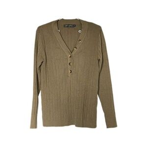 Merokeety Green V Neck Long Sleeve Sweater Buttons Women’s Medium